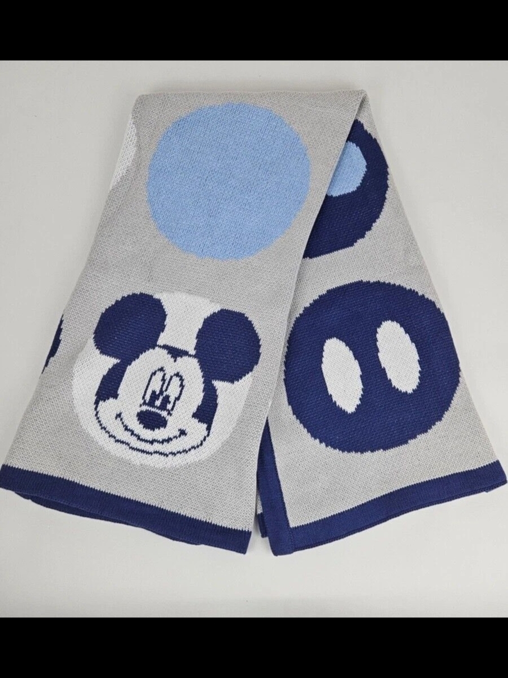Gray, Light Blue and Navy Mickey Knit Throw Blanket